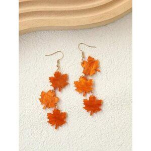 1Pair Autumn Style Long Maple Leaf Acrylic Earrings Retro Ear Jewelry for Women